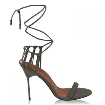 image of Reiss Zhane Strap Heels - Olive Suede