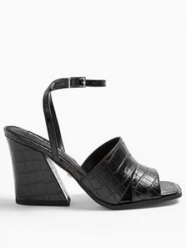 image of Topshop Saffron Crocodile Print Chunky Sandals - Black, Size 3, Women