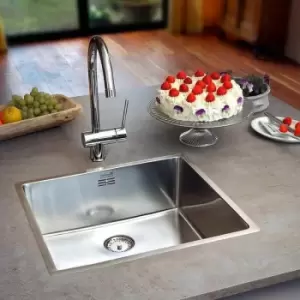 Image of New York Kitchen Sink Rectangular 1 Bowl Stainless Steel Basket Waste - Silver - Reginox