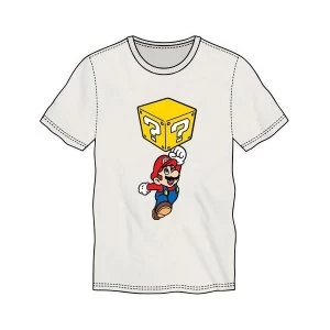 image of Nintendo - Super Mario Bros. Mario Breaking Block T-Shirt Male Small (White)