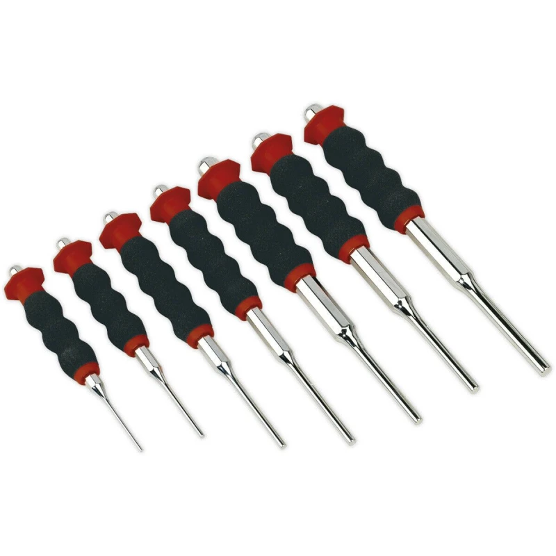 Image of Loops 7 Piece Sheathed Parallel Pin Punch Set - Contoured Foam Grip - Chromoly Steel Metallics