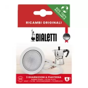 image of Gaskets and filter plate for Bialetti alum. 6 cup moka pots