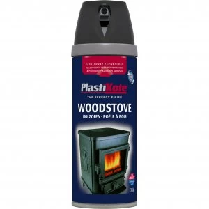 image of Plastikote Wood Stove Aerosol Spray Paint Black 400ml