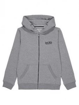Image of Jack Wills Boys Pinebrook Zip Through Hoodie, Grey Marl, Size 7-8 Years