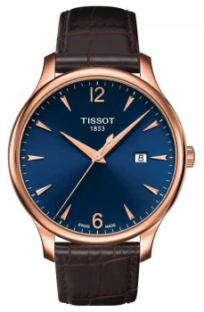 Tissot Mens Tradition Brown Leather Strap Blue Dial Watch