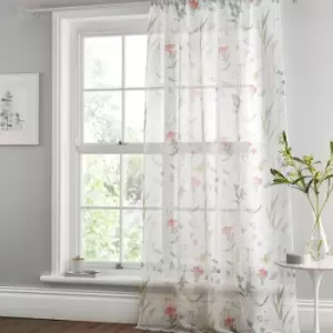 Image of Dreams & Drapes Spring Glade Floral Print Slot Top Voile Curtain Panel, Multi, 55 x 48 Inch