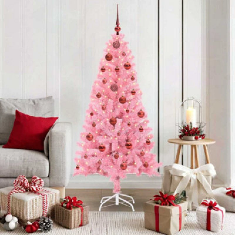 Image of Vidaxl Christmas Tree With 150 Leds With Stand Pink 150 Cm Pvc