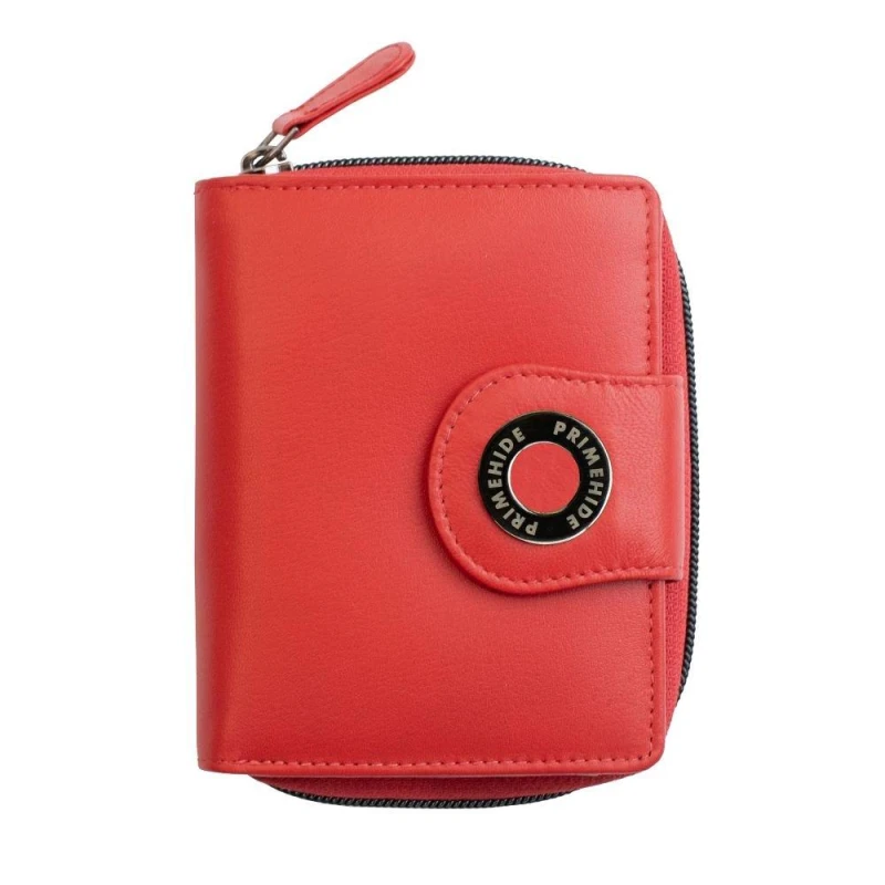 Image of PRIMEHIDE 'Flavia' Leather Zip Around Trifold Purse Red