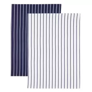 image of 2 Pack Blue Stripe Tea Towels, Navy/White