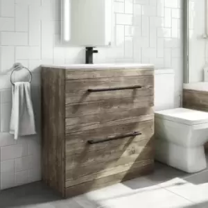 Image of 800mm Wood Effect Floor Standing Vanity Unit with Basin and Black Handles - Ashford