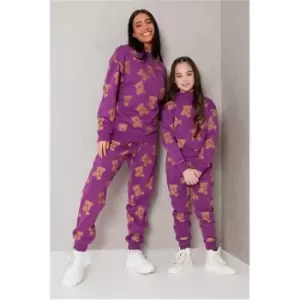 Image of I Saw It First Purple Girls Teddy Repeat Print Oversized Joggers - Purple