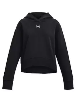 Image of Under Armour Girls Rival Fleece Crop Hoodie, Black/White, Size L=11-12 Years, Women