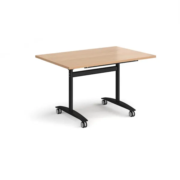 image of Rectangular Deluxe Fliptop Meeting Table with Black Frame 1200mm x 800mm - Beech