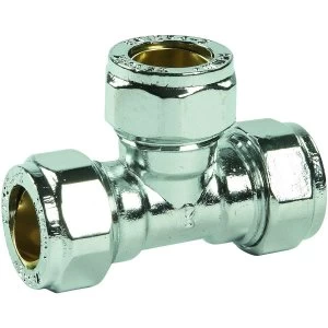 image of Wickes Chrome Plated Compression Tee - 15mm