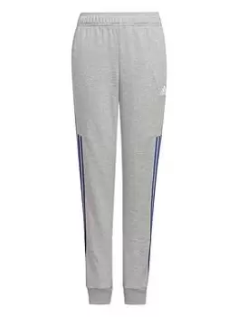 Image of Adidas Junior Boys 3 Stripe Full Zip Hood Tracksuit, Light Grey, Size 11-12 Years