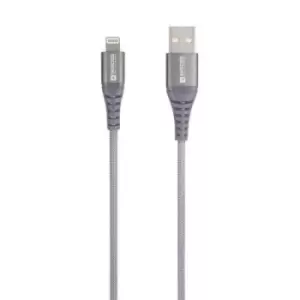 image of Skross USB cable USB 2.0 USB-C plug, Apple Lightning plug 1.20 m Space Grey Round, Flexible, Fabric sleeve SKCA0015C-MFI120CN