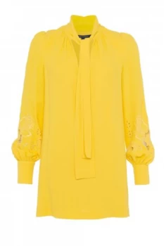 Image of French Connection Arimi Crepe Tie Neck Dress Citrus
