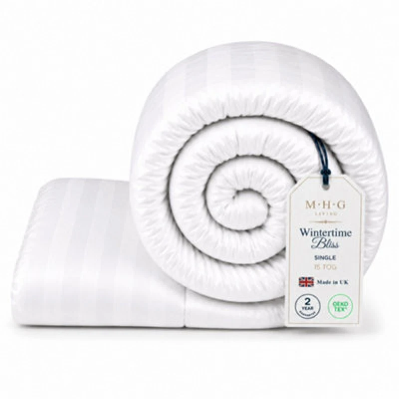 Image of MHG Living 15 Tog Winter Duvet - Hotel Quality Striped Microfibre Duvet, Breathable & Hypoallergenic - Single