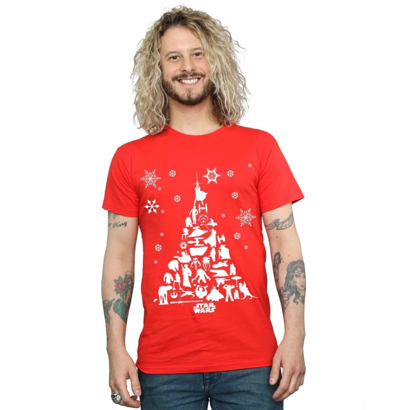 Image of Star Wars Star Wars Men Christmas Tree T-Shirt in Red Size: Small Red S Male 5059400315660