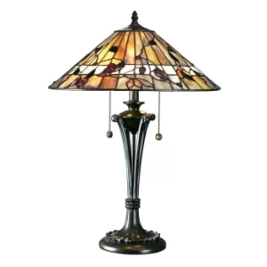 image of Bernwood 2 Light Medium Table Lamp Dark Bronze, Tiffany Glass, E27