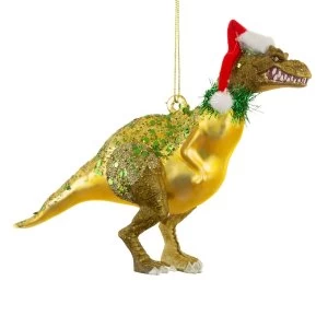 Image of Sass & Belle Glitter Santasaurus Shaped Bauble