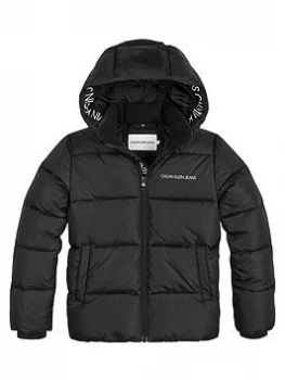 Image of Calvin Klein Jeans Boys Tape Padded Jacket - Black, Size Age: 12 Years