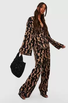 image of Abstract Print Wide Leg Trousers