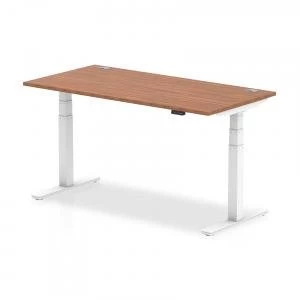 Image of Trexus Sit Stand Desk With Cable Ports White Legs 1600x800mm Walnut
