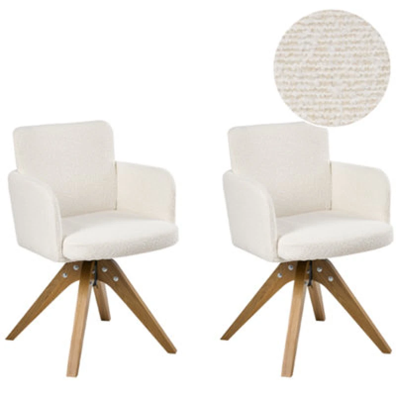 Image of Beliani Set Of 2 Dining Chairs Swivel Evelyn Boucle Off-White
