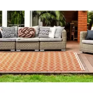 Image of Terrace Diamond Modern Geometric Flatweave Outdoor Rug in Terracotta 150 x 230cm (4'x11x7'7'')