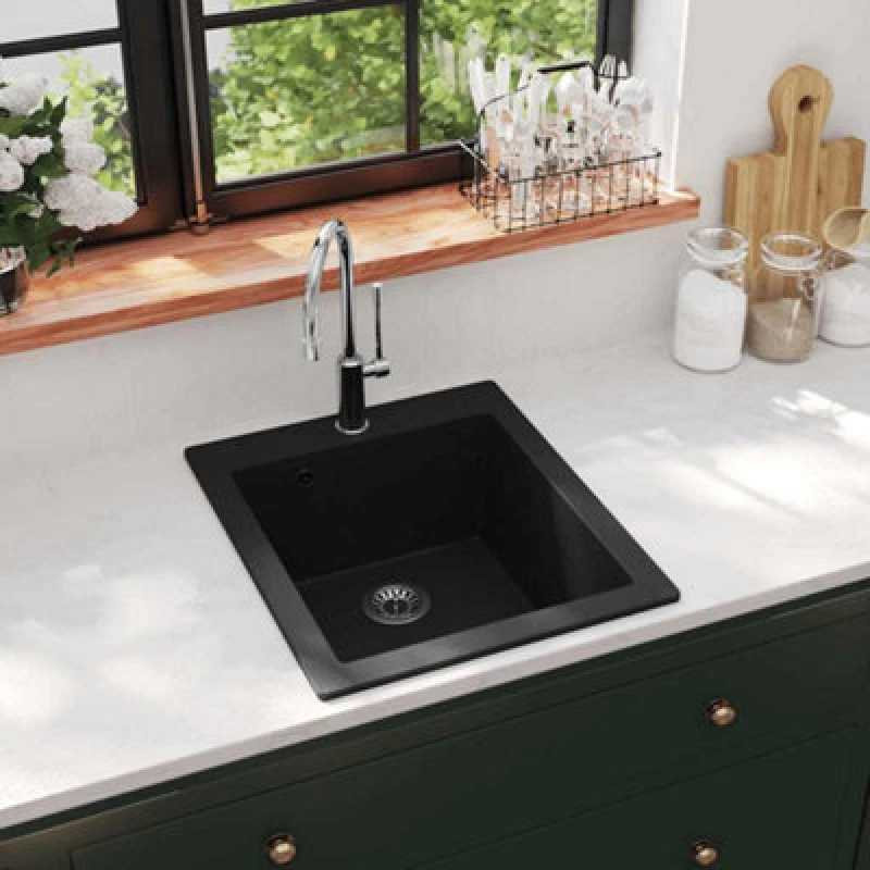 Image of VIDAXL Overmount Kitchen Sink Single Basin Granite Black Vidaxl 141672