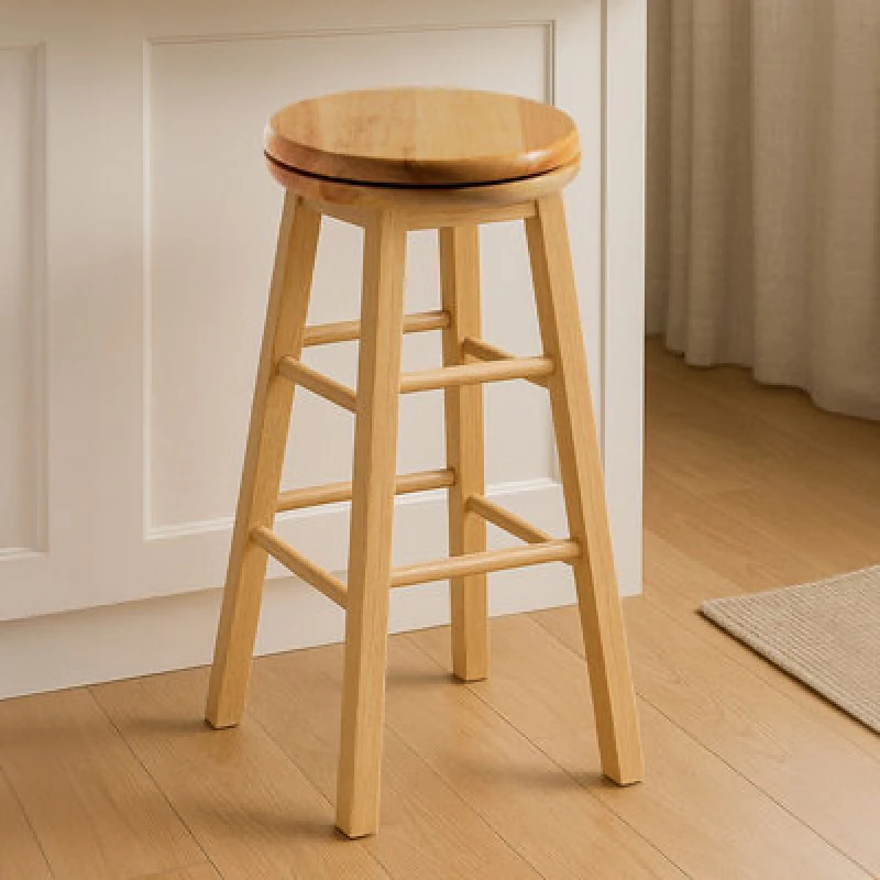 Image of Premier Housewares Elegant Natural Tropical Hevea Wood Bar Stool, Swivel Bar Stool For Kitchen, Strong Modern Stool For Kitchen Natural