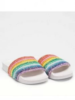 Image of Lelli Kelly Girls Iris Rainbow Slider, White Multi, Size 11.5 Younger