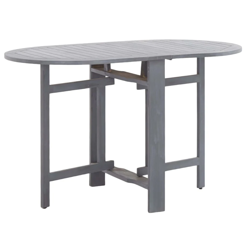 Image of vidaXL Solid Acacia Wood Garden Table Grey 120cm Dining Kitchen Butterfly Desk