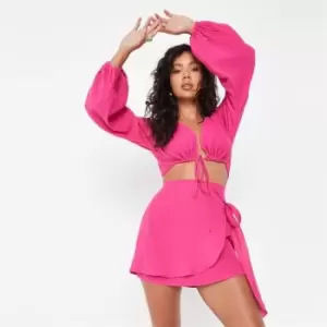 image of Missguided Textured Tie Front Cover Up Top - Pink