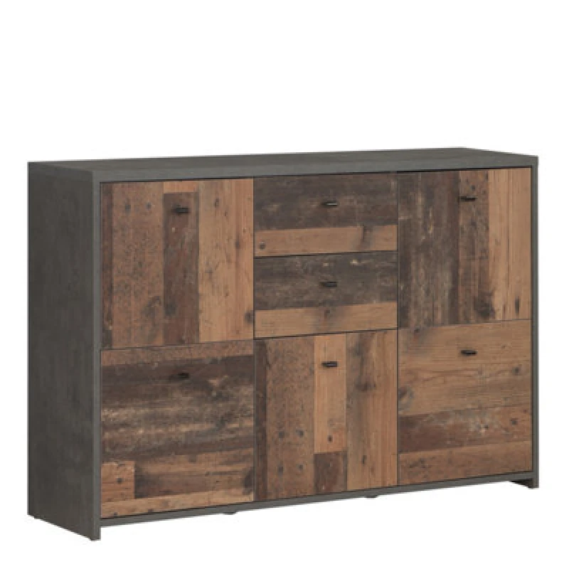 Image of Furniture To Go Best Chest Storage Cabinet With 2 Drawers And 5 Doors In Concrete Optic Dark Grey/old - Wood Vintage