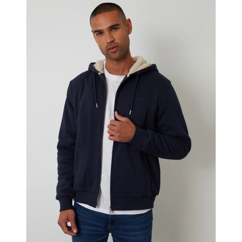 Image of Threadbare Threadbare Men Borg Lined Zip Through Hoodie in Navy Size: 2X-large Navy XXL Male 7625915219922
