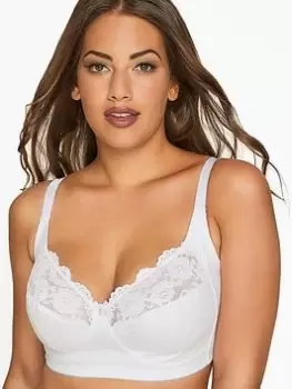 Image of Yours White Non Wired Cotton Lace Trim Bra, White, Size 38F, Women