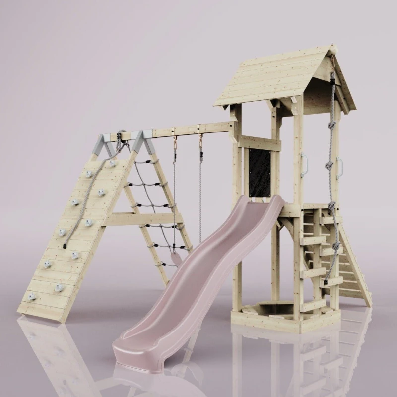 Image of OutdoorToys PolarPlay Tower Kids Wooden Climbing Frame - Climb & Swing Tyra Rose in Beige Beige Unisex