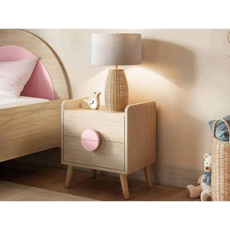Image of Flair Noah 2 Drawer Bedside Table Oak in Pink Pink Unisex