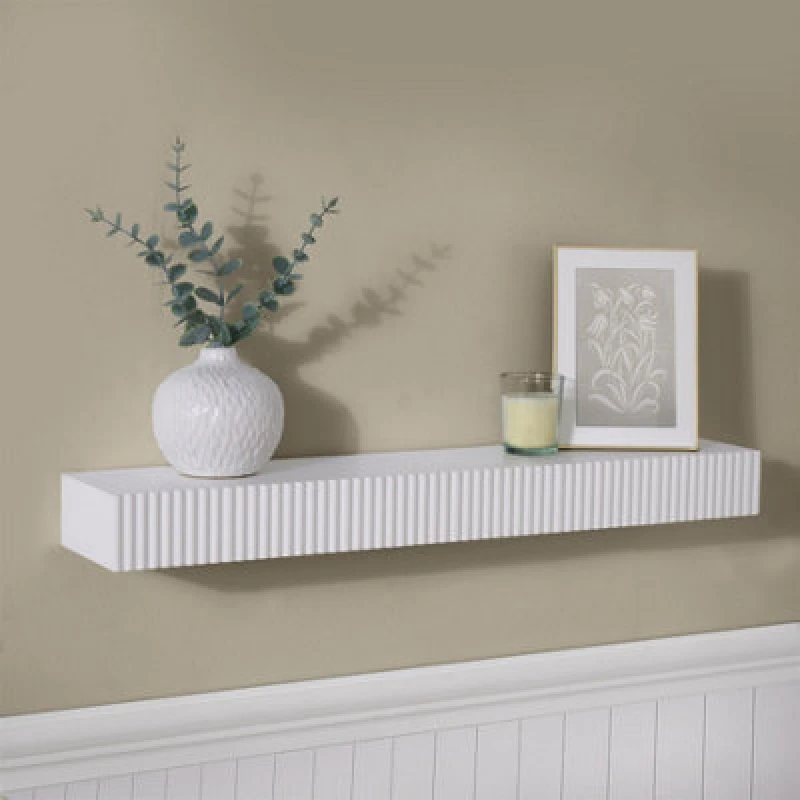 Image of OHS OHS Ribbed Rectangle Shelf Wall Mounted Storage Space Saving Modern in Cream Cream One Size Unisex 5027434230068