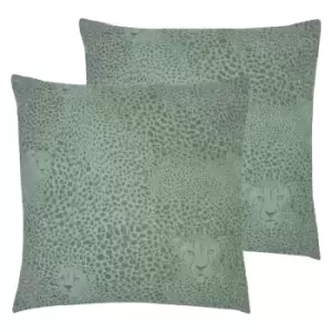 Image of Furn. Hidden Cheetah Twin Pack Polyester Filled Cushions Sage