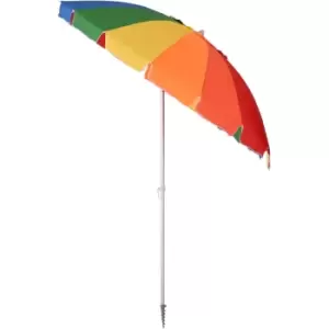 Image of Arc. 2.4m Beach Umbrella with Sand Anchor Adjustable Tilt Carry Bag for Outdoor Patio Multicolor - Outsunny