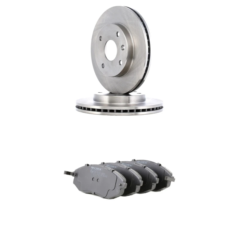Image of RIDEX 3405B2909 Brake disc and pads set Front Axle, Brake Disc Type: internally vented, with acoustic wear warning Brake Set,disc brakes (3405)