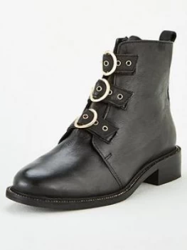 Image of Carvela Thought Ball Rand Three Middle Buckle Straps Boot - Black, Size 6, Women