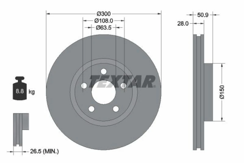 Image of Brake disc TEXTAR 92283105