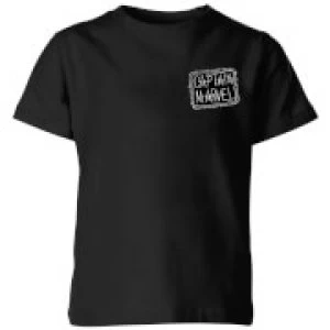 Image of Captain Marvel Name Badge Kids T-Shirt - Black - 11-12 Years