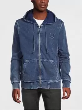 Image of TRUE RELIGION Indigo Big T Zip Up Hoodie, Indigo Size M Men