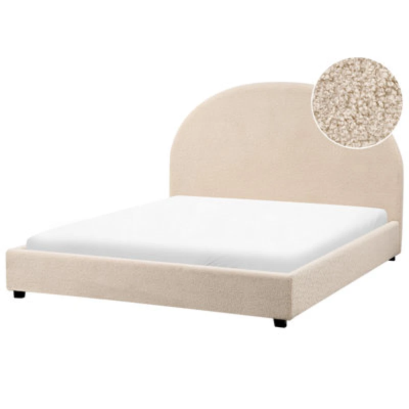 Image of Beliani Bed Boucle Vaucluse 140 X 200 Cm (Eu Double) Beige