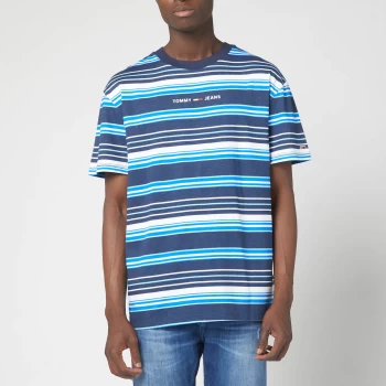 Image of Tommy Jeans Mens Multistripe Layout T-Shirt - Twilight Navy/Multi - L